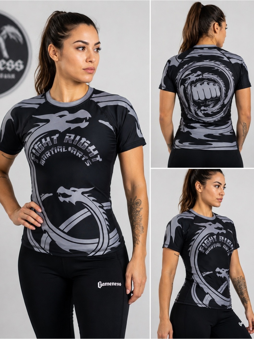 Gameness Women’s Large Fight Right Martial Arts BJJ Rash Guard Black Gray - Picture 3 of 5